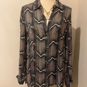 Doncaster 100% Silk Snake Print Black Button Down Blouse, size M